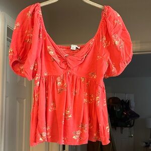 American Eagle Floral Puff Sleeve Top Size Medium